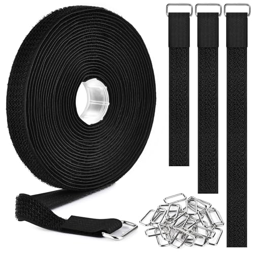 Nettbe 1"x19.7ft Hook and Loop Straps with 30 Buckles Adjustable Cut-to-Length Cable Ties - Reusable Nylon Fastening Tape Cable Straps for Storage or Organization (1in x 19.7ft) - size: 1in x 19.7ft