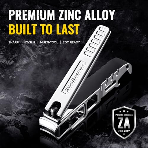 Heavy Duty Nail Clipper for Thick Nails, Built-in Nail File & Bottle Opener | Sturdy Zinc Alloy Body, Sharp 5cr Steel Wide Blade, Anti-Slip Grip, Clean Cut Thick Nails For Daily Travel