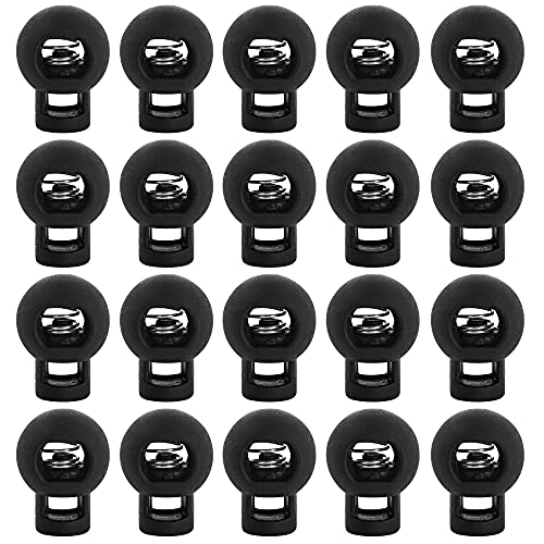 Super Z Outlet Single Hole Spring Loaded Round Ball Shaped Stop Sliding Cord Fastener Locks Buttons for Camping & Hiking, Shoelace Replacement, Sports, Backpacks (20 Pieces)