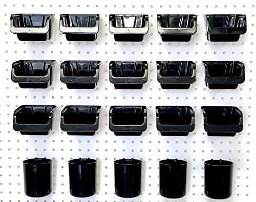 WallPeg Pegboard Bins & Cups - 15 each 5" Bins and 5 each 5" Cups - Hooks to Peg Board Panel Organize Hardware Arrange Accessories Workbench Tool Organizer Garage Storage -MADE IN USA- - style: 15 (5" Bins & 5 cups)