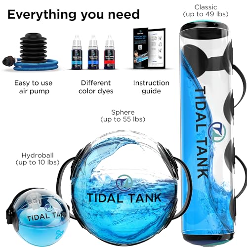 Tidal Tank Baseball Bundle 2.0: Versatile Training aid Equipment with Adjustable Water Filled Weight & Aqua Bag for Athletes and Coaches - 49 lbs Tube + 55 lbs Sphere + 10 lbs Hydroball