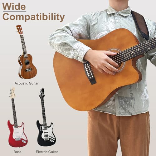 Guitar Straps for Electric Guitar Bass, Smooth Guitar Strap, 3" Wide Padded Straps with 3D Sponge Filling, Comes with 4 Picks + 2 Strap Locks + 1 Headstock Tie + 1 Tie Rope, Brown - color: Smooth Brown