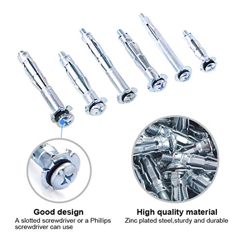 Glarks 80Pcs 6 Size Heavy Duty Zinc Plated Steel Molly Bolt Hollow Drive Wall Anchor Screws Assortment Kit for Drywall, Plaster and Tile - size: 80Pcs 6 Sizes Assortment Set