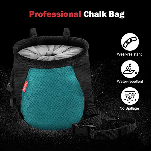 Moko Rock Climbing Chalk Bag, Bouldering Chalk Pot Bucket with Adjustable Belt & Carabiner Drawstring Climbing Gear - color: Light Blue & Black, style: Cylinder