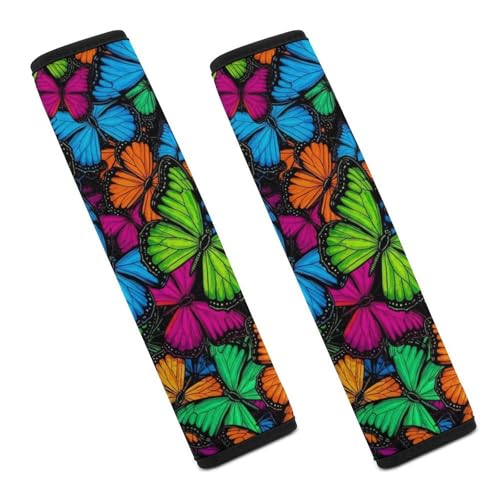 2 Piece Vibrant Rainbow Butterflies Car Seat Belt Pad Breathable Seat Belt Cushion for Child, Stroller Pushchair High Chair, Easy Install (No Tool) - color: Pattern 597