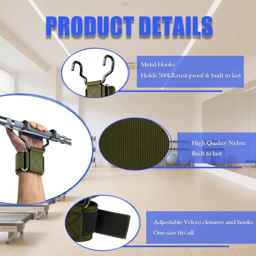 Weight Lifting Hooks, Upgrade Weightlifting Grip Hooks, Heavy Duty Lifting Wrist Straps for Pull-Ups, Strength Training and Deadlifts, Wrist Strap Hook for Men and Women - color: Green