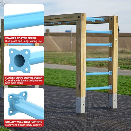16.5 Inch Monkey Bars Kit Monkey Bar Ladder Rungs (Light Blue, 12 Pcs) | Indoor Outdoor Metal Monkey Bars for Backyard - color: Light Blue