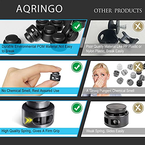 AQRINGO Plastic Cord Locks Double Hole Spring Toggle Stopper for Shoelaces, Drawstrings, Paracord, Bags, Clothing, Black