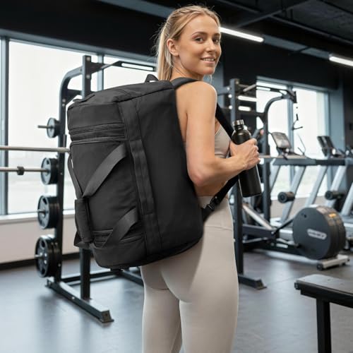 G4Free 45L Travel Duffle Bag for Women Men 3 in 1 Duffel Bags with Shoes Compartment Gym Backpack for Weekender Overnight, Black - color: Black