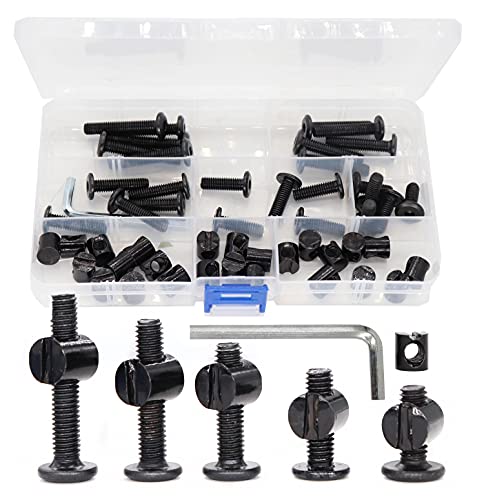 50pcs M6 x 15mm/ 20mm/ 25mm/ 30mm/ 35mm Black Hex Socket Cap Bolts Barrel Nuts Assortment Kit for Crib Baby Bed Cots Furniture - size: M6 x 15/20/25/30/35mm (50pcs)