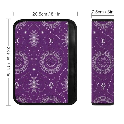 2 Pack Sun Moon Astrology Chart Purple Car Seat Straps Shoulder Pads Universal Soft and Comfortable Seat Belt Cushion for Adults and Children, Stroller Pushchair High Chair - color: Pattern 596