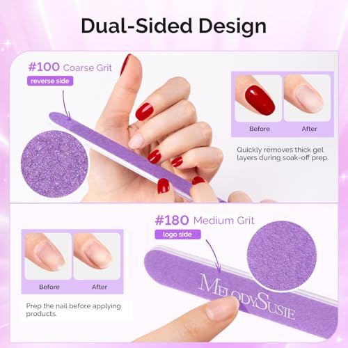 MelodySusie 2Pcs Professional Nail Files 100/180 Grit, Double Sided Straight Shape Emery Boards for Acrylic, Gel and Natural Nails, Manicure Pedicure Shaping Tools for Home Salon, Purple - size: 2Pcs Straight Shape