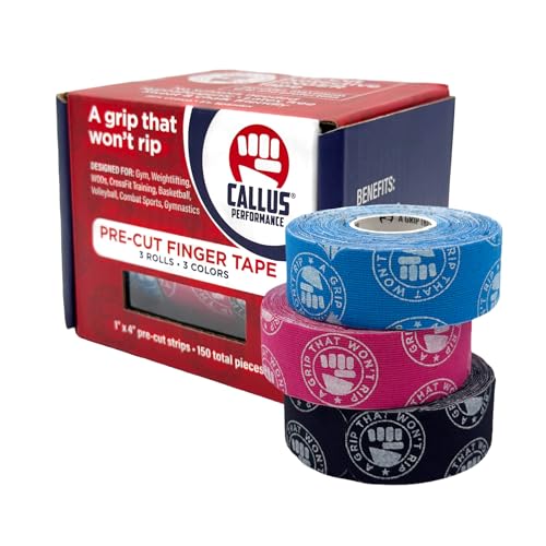Pre-Cut Finger Tape (1x4") – Slim Hook Grip Tape for Weightlifting, Gymnastics & Rock Climbing – Flexible, Sweat-Proof & No-Residue Adhesive – 3-Pack, 150 Strips Total - style: Finger Tape