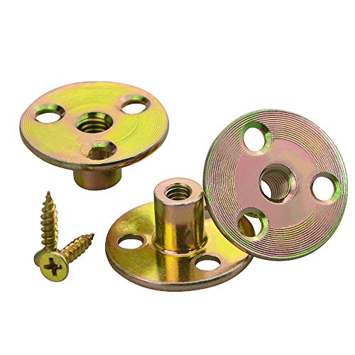WMYCONGCONG 64PCS 1/4” T-Nuts Brad Hole Tee Nut with Round Base Furniture Hardware Flange Insert Female Thread with Mounting Screws Set - size: 1/4" - 64Pcs