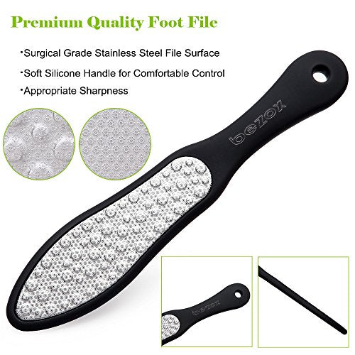 BEZOX Foot File (1 PCS), Double Sided Foot Scraper Callus Remover, Foot Rasp for Cracked Heel and Foot Corn Removal, Stainless Steel Pedicure File W/Cloth Storage Bag - style: Black