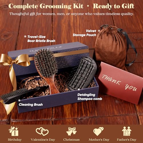 Small 100% Boar Bristle Hair Brush Since 1965 British Craftsmanship | Handmade Natural Wooden Travel Hairbrush/Beard Brush, Soft Bristles Gentle Smoothing Women Men Kids Thin Fine Hair, Portable - size: Small