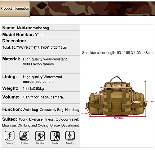 Tactical Assault Gear Sling Pack Hiking Duffle Fanny Packs MOLLE Compact Utility Military Waist Range Bag Heavy Duty EDC Camera Shoulder Backpack (Coyote Brown) - color: Coyote Brown