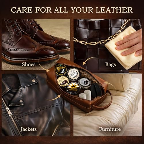 Shoe Care Kit – 16-in-1 Leather Shoe Polish, Cleaning & Conditioning Kit with Saddle Soap & Mink Oil – Black/Brown/Neutral Shoe Polish, 3 Horsehair Brushes – Premium Storage Bag – Gift for Men & Women