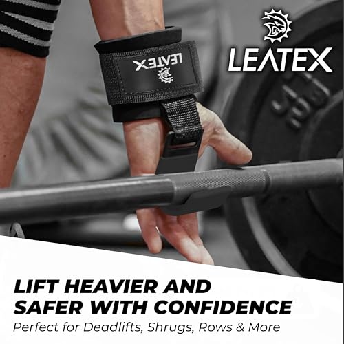 Weight Lifting Hooks (Pair) for Deadlifts, Pull Ups, Rows & Shrugs - Anti-Rip Nylon Strap Hand Grips with Thick Wrist Padding - Heavy Duty Wrist Straps for Weightlifting & Gym Workouts - color: Black