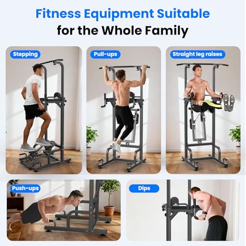 RELIFE REBUILD YOUR LIFE Power Tower Pull Up Bar Station Workout Dip Station for Home Gym Strength Training Fitness Equipment - color: Black-01