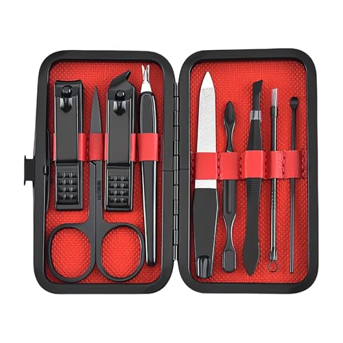 Premium Stainless Steel Manicure Set – 9-in-1 Grooming Kit with Elegant Leather Storage Case-RED