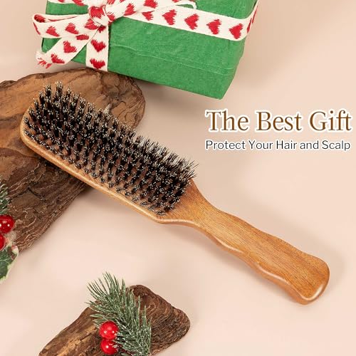 STYLEMATE Wild Boar Bristle Slick Back Hair Brush, Large Soft Bristle Hair Brushes for Thin & Fine Hair, Natural Sapele Wooden Handle Hairbrush for Women Men - size: Large