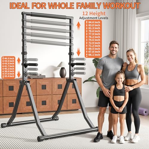 Foldable Pull Up Bar Station 66.1''-84.6'' Power Tower - color: 66"-85" with Dual Dip Handles