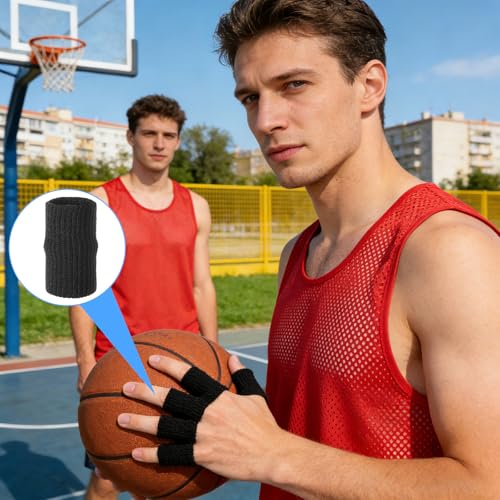 WLLHYF 20 Pcs Black Finger Sleeves Breathable Finger Brace Elastic Support Compression Sleeves for Arthritis Thumb Splint for Relief Sports Protection for Basketball, Golf, Tennis