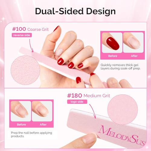 MelodySusie 6Pcs Nail Files 100/180 Grit Emery Boards Set Pink | Double Sided, Acrylic Gel Natural Nails, Professional Manicure Pedicure Shaping Tools, Home and Salon Care - size: 6Pcs Mix Shape