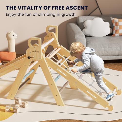 BlueWood 2025 8-in-1 Pikler Triangle Climbing Set Toddler Toys Indoor Baby Jungle Gym Climber Playground for Kids - Mauve Pink - color: Mauve Pink