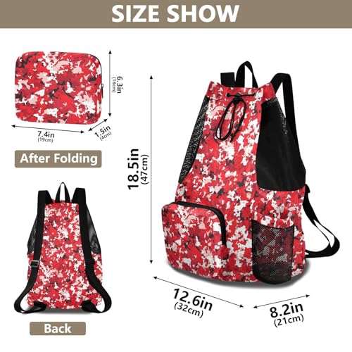 Drawstring Beach Backpack Climbing Gym Bag With Water Bottle Pocket Cinch Sacks Waterproof Red Camouflage Camouflage