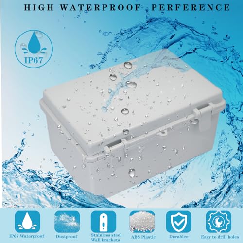 Waterproof Outdoor Electrical Box Junction Box Weatherproof IP67 ABS Plastic Enclosure Switch Router Project Box with 2 Cable Glands Grey 11.4"x7.5"x5.5" - size: 11.4"L x 7.5"W x 5.5"H