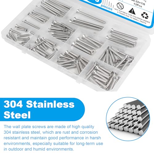 100 PCS Machine Screws, #6-32#8-32 Phillips Flat Head Electricians Screw Kit 304 Stainless Steel Outlet Screws for Wall Plate Switch, Receptacles Mounting Screws - style: Flat Head