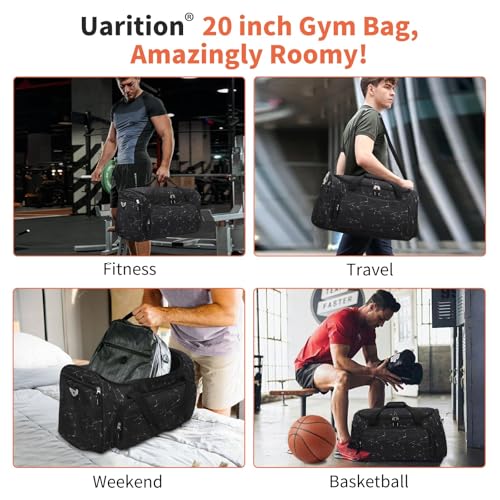 Uarition Men's Large Duffle Bag, 55L Heavy Duty Gym Bag for Sports, Workout, and Travel - Durable Duffel Gear Bag in Marble Black - color: Marble Black