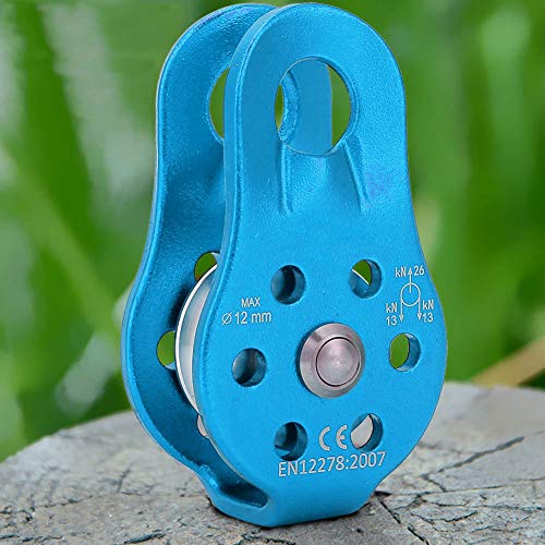 26KN Climbing Pulley, Fixed Plate Aluminum Alloy Rope Pulley Small Pulley System for Heavy Duty, Climbing, Zipline, Hauling Outdoor Activity - color: Blue
