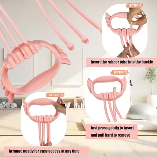 Figure 8 Resistance Bands with Handles, 6 Tube Adjustable Resistance Bands for Arms Back Exercise, Arm Bands for Workout, Strength Training & Full Body Fitness - color: pink