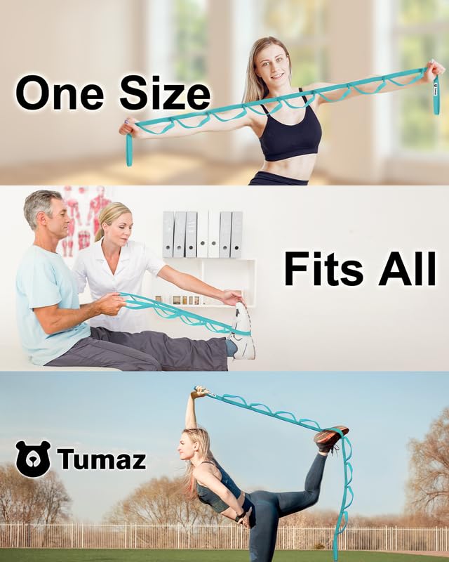 Tumaz Stretching Strap, 10-Loop Non-Elastic Yoga Strap | Designed for stretching, yoga, Pilates and rehab with 10 loops, durable webbing and a longer 79-inch design - color: Turquoise Lite, size: Budget-Essential
