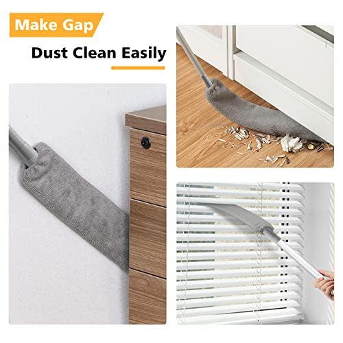 Retractable Gap Dust Cleaner with 3 Reusable Microfiber Dusting Cloths, Under Appliance/Refrigerator/Furniture Cleaning Tool with 100” Extension Pole, Washable Flat Gap Cleaning Duster by OOSOFITT - color: Gray, size: Gap Duster