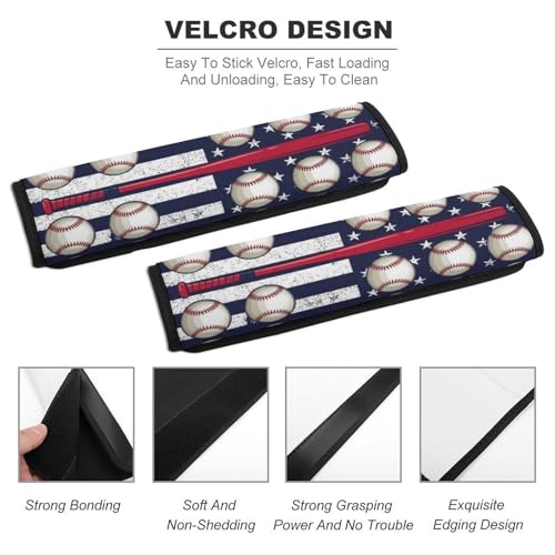 2 Pack Breathable Car Seat Straps Shoulder Pads for Adults and Children, All Vehicles, Baseball American Red Line Flag Harness Pads Strap, Pressure Relief - color: Pattern 461