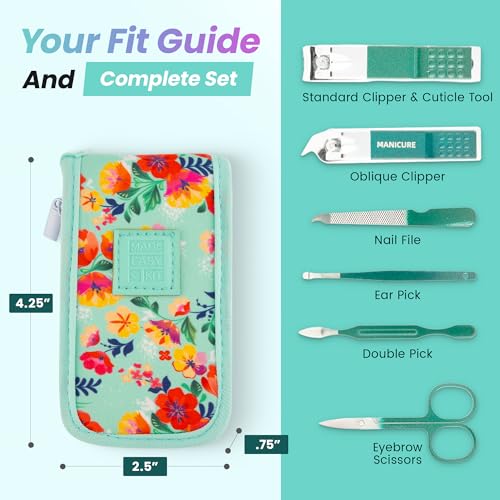 Nail Clipper Set – 7-Piece Portable Manicure & Grooming Kit with Stainless Steel Tools in Neoprene Case – Stay Organized, Purse-Friendly, Travel Essential for Women & Men (Black) - color: Black