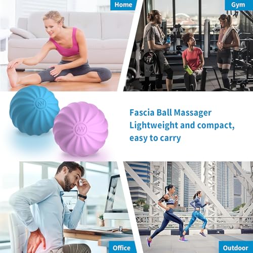 2.5" Mini Massage Ball, 10 Speeds Vibrating Massage Roller Ball for Palm, Hand, Foot, Leg, Neck, Back, Trigger Point Muscle Therapy Ball for Myofascial Release, Plantar Fasciitis Relief (Blue) - color: Blue