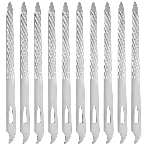 10-Pack Metal Nail Files for Natural Nails - Stainless Steel, Thin, Durable with Curved Sharp Pointed Tip, Double-Sided Manicure and Pedicure Tools