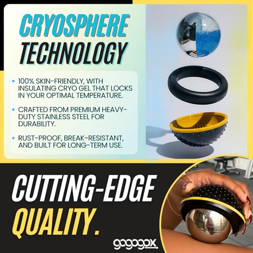 gogogox Cryosphere Cryo Cold Massage Roller Ball, 60mm Ice Roller for Sore Muscle Relief - Plantar Fasciitis Deep Tissue Massager, Cold Therapy Non Electric Hand Held Foot Hip Leg Massage Ball Roller