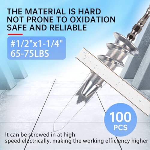 Metal Self Drilling Drywall Anchors, 101PCS Hollow Wall Anchors and Screws Kit, with Specialized Bit, Heavy Duty Sheetrock Anchors + #8×1-3/8 Screws, Easy for Wall, Shelve, Hanging and Mounting