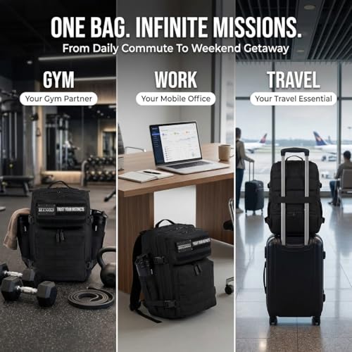 WOLFpak 35L Athletic Gym Backpack - Durable 1000D Waterproof Oxford Material with MOLLE Webbing, Laptop Pocket - color: Alpha Black