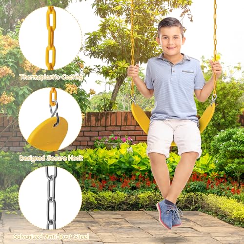Sunnyglade 2PCS Swings Seats Heavy Duty with 66" Chain Support 250lb Yellow | Playground Outdoor Swing Seat Replacement with Snap Hooks, Coated Chains, Soft Eva Seat, Non-Slip Design & 250 Lb Capacity - color: Yellow