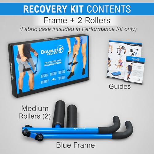 DoubleUP Roller D2 Leg & Arm Massager, Metal Frame + 2 Rollers, Blue | 3X Lever-Action Pressure Control. 2 Quick-Change Rollers. For IT Bands, Calves, Quads, Hamstrings, Thighs, Arms. - color: Blue