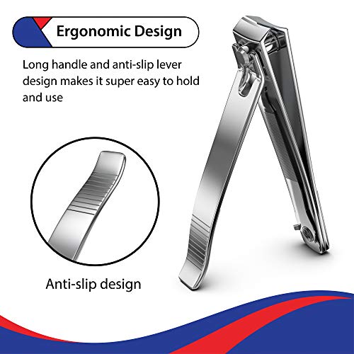 1 Pc Large Nail Clippers - 82mm, Built in Nail Files - Heavy Duty Stainless Steel Sharpest Thick Toenail, Fingernail Cutter for Men and Women