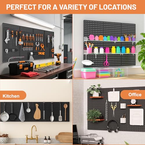 Ultrawall 4 Pack Metal Peg Board Panels with Hooks, Pegboard Wall Tool Organizer for Garage, 84pcs Peg Board with Accessories, 24"X12" - size: 4pack 24"X12"