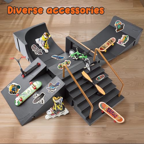 Finger Skateboard Ramps Sets DIY Assembly Mini Finger Skateboard 14 Pieces Fingerboard Skatepark for Kids Children Training Props Fingerboard Park